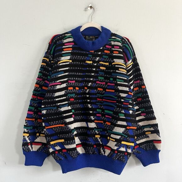 Vintage Coogi 100% Wool Rainbow Textured Striped 90's Crewneck Sweater - Picture 2 of 4